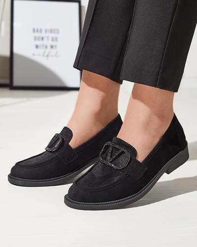 Черни дамски мокасини с орнамент Fogras- Footwear