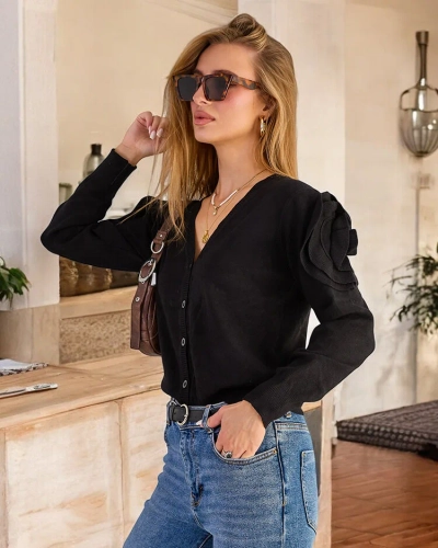 Royalfashion Дамски пуловер с разкопчани копчета