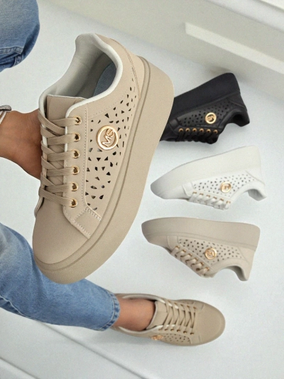 Cleo Ecru Platino – бежови сникърси на платформа Royalfashion еко кожа