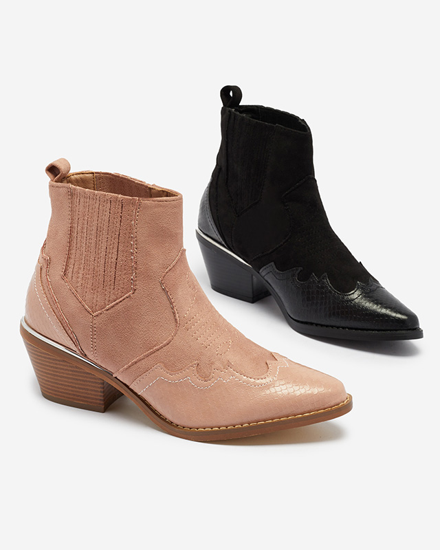 Черни еко велурени каубойски ботуши на ниска колба Zirras - Обувки