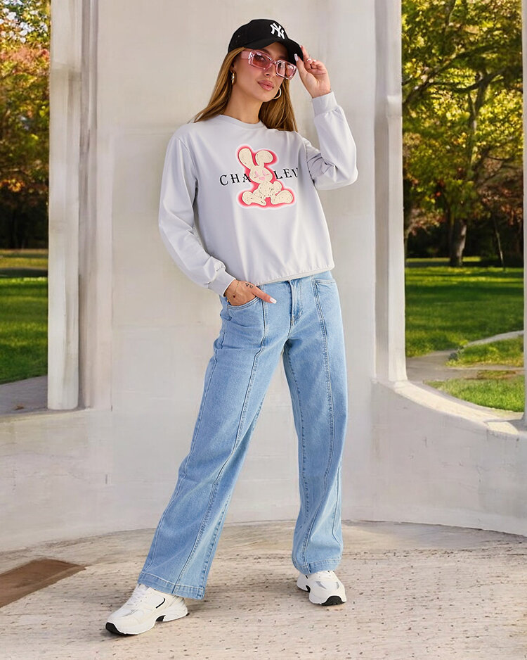 Royalfashion Дамски памучен суитшърт с тънък принт