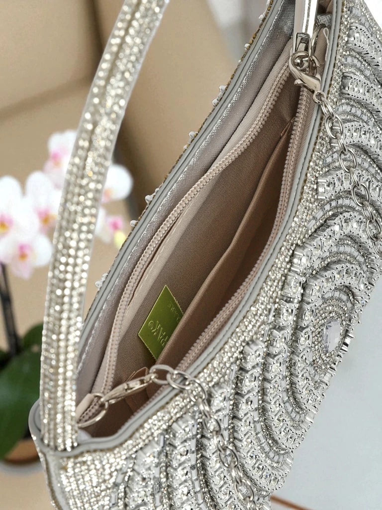 Royalfashion Дамска чанта тип клъч с цирконии Sova Glint