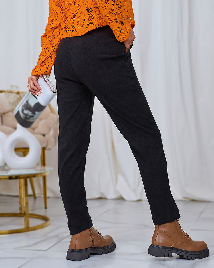 Royalfashion Черни дамски панталони от велур