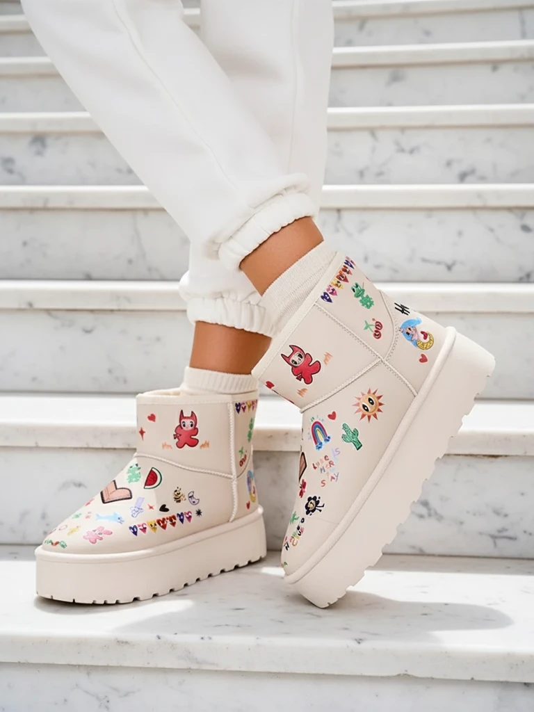 Ройалфешън Къси дамски снягоботи с наклейки Ханага