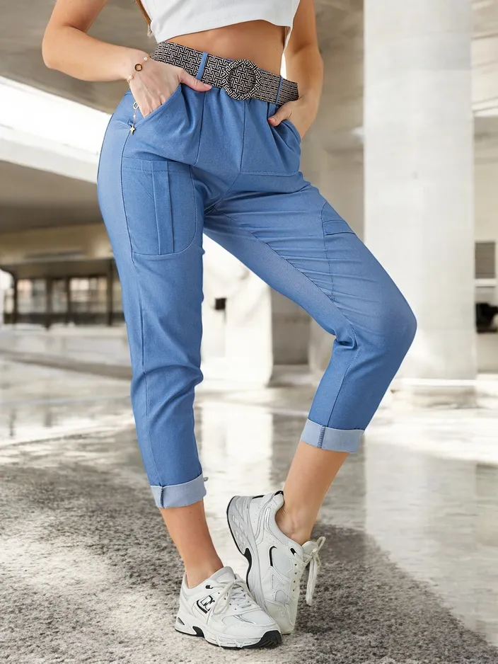 Royalfashion Дамски визкозни панталони с колан