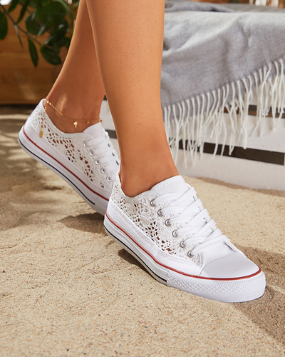 Białe damskie ażurowe trampki Tareni - Obuwie