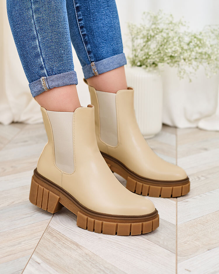 Royalfashion Бежови дамски ботуши с масивна подметка Eferope