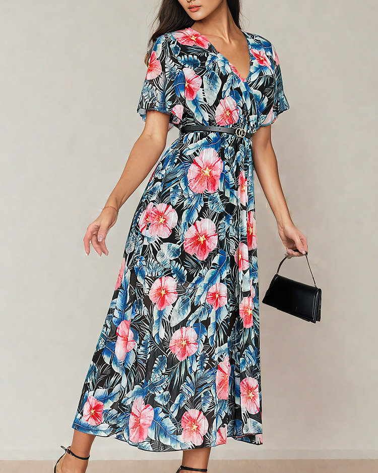 Royalfashion Дамска плисирана флорална миди рокля