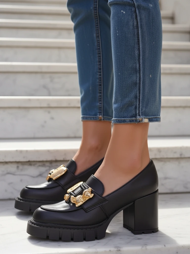 Дамски сандали Атина на ток от еко кожа в черно