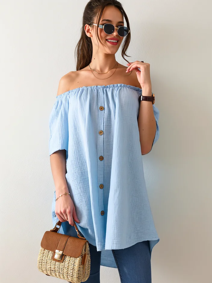 Блуза от памук за жени Royalfashion в испански стил с декоративни копчета