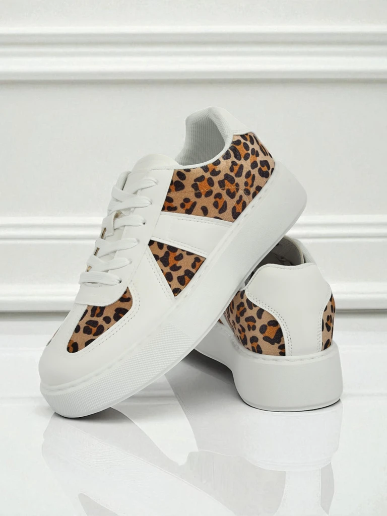 Дамски сникърси Calista Leopardia – Бели Еко кожа Текстил Пролет 4см