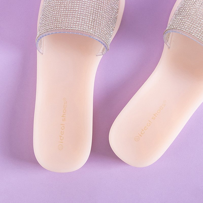 Beżowe damskie gumowe klapki z cyrkoniami Niamh - Obuwie