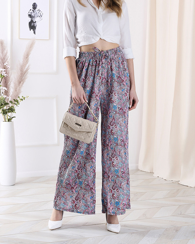 Дамски панталони с широки крачоли в синьо- Облекло