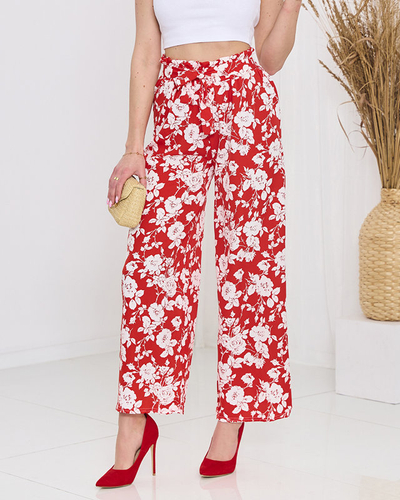 Червени панталони палацо с цветя - Облекло