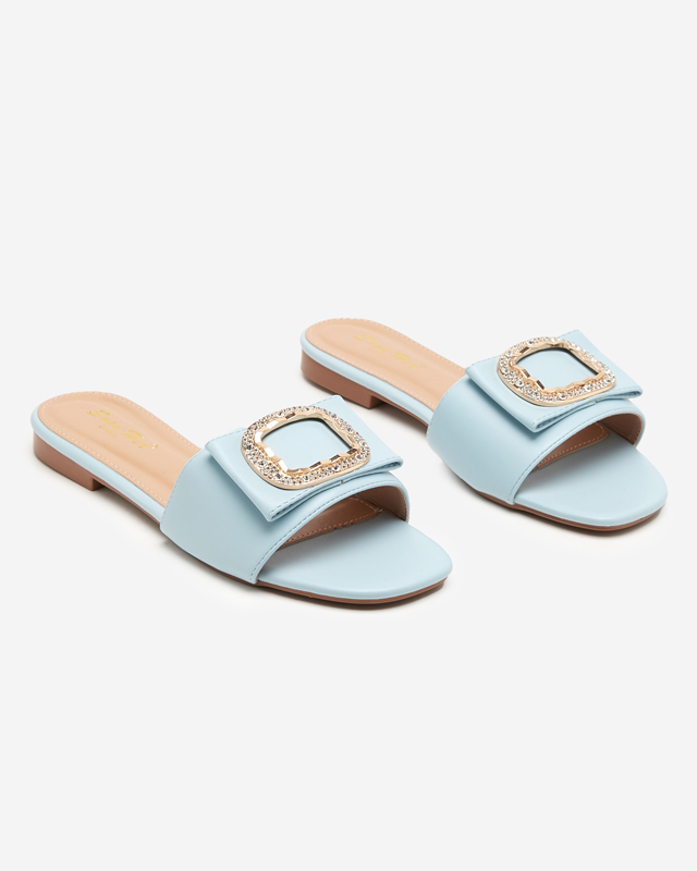 Niebieskie damskie klapki z ozdobą z cyrkoniami Iteria - Obuwie