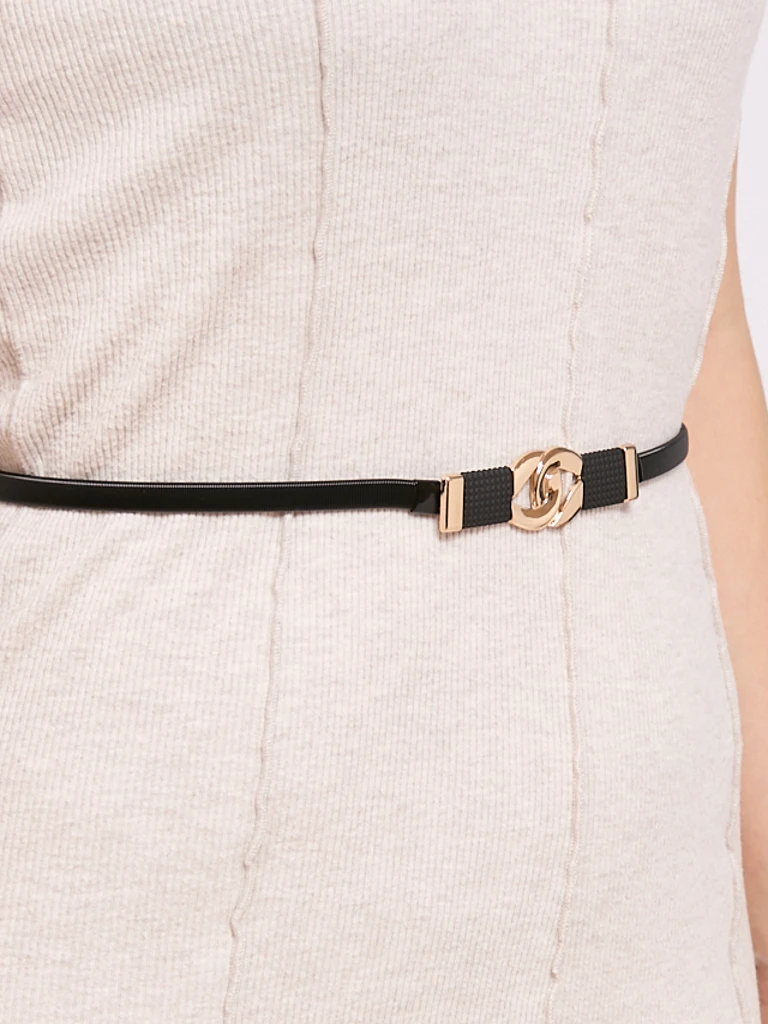 Дамски метален колан Callista Nero черен, минималистичен, закопчаващ се с кукичка