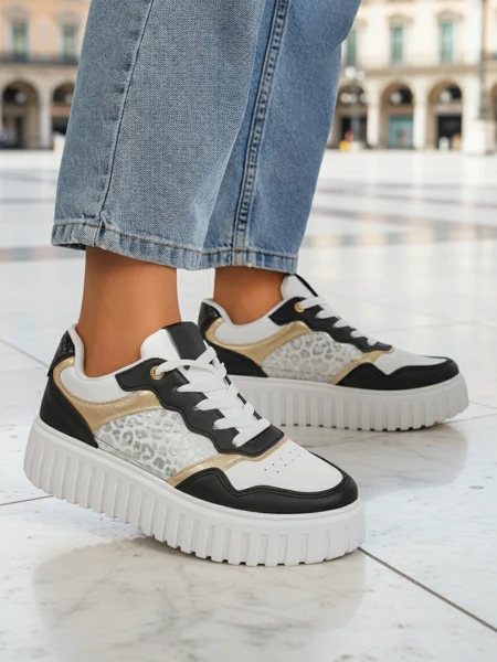 Дамски сникърси Royalfashion Callista платформа черни еко кожа размер 40