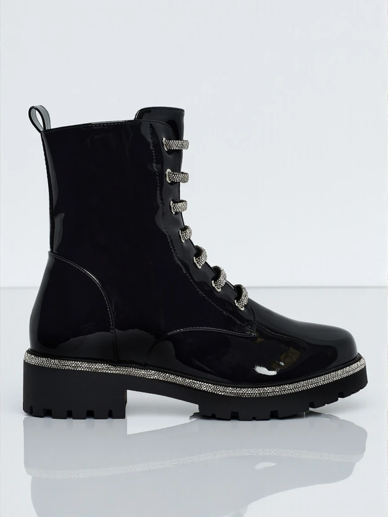 Лакирани дамски боти с връзки Fjorra