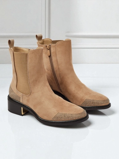 Дамски боти от еко велур, украсени с цирконии TangleMist