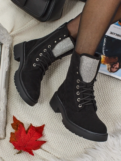 Дамски еко велурени боти с връзки Ferlyne