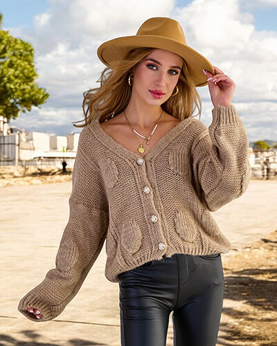 Royalfashion Дамски плетен пуловер с копчета