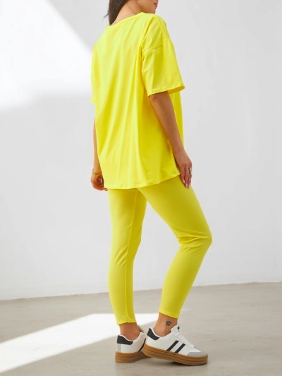 Royalfashion Памучен комплект за жени с къси ръкави и легинси