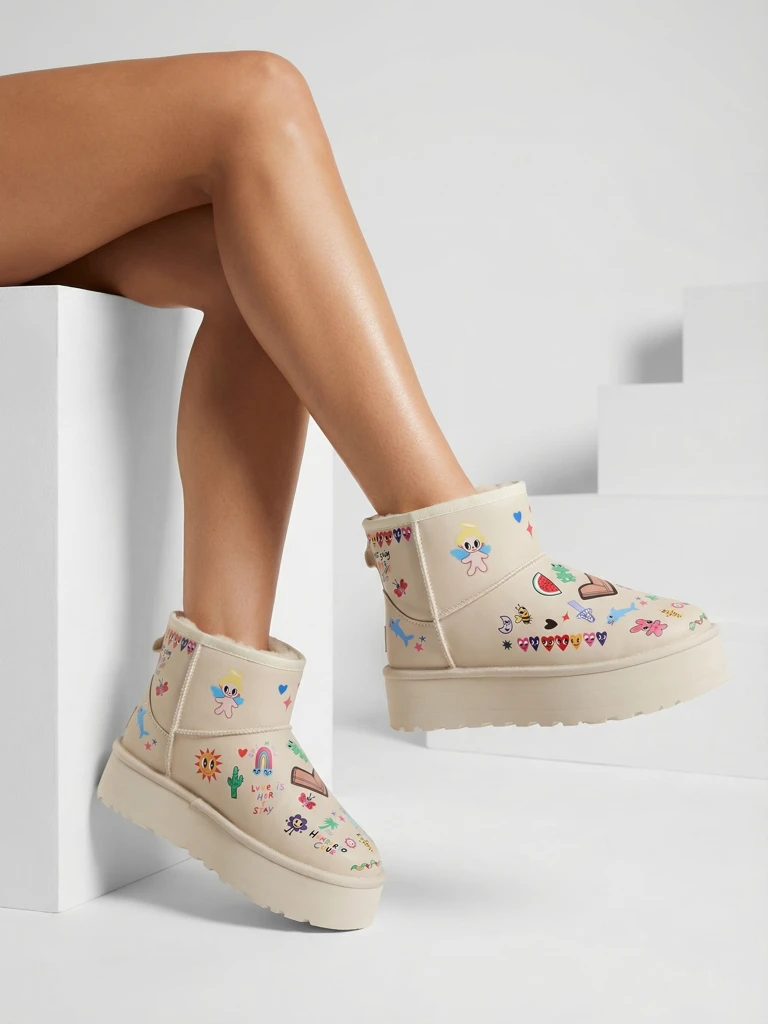 Ройалфешън Къси дамски снягоботи с наклейки Ханага