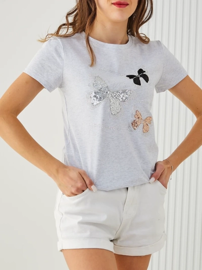 Royalfashion Дамска памучна блуза с пеперуди