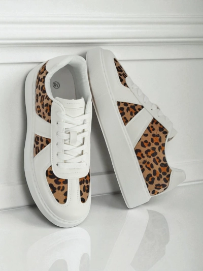 Дамски сникърси Calista Leopardia – Бели Еко кожа Текстил Пролет 4см