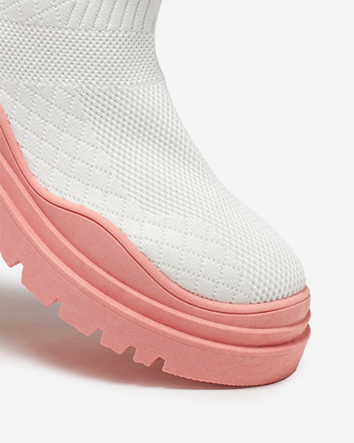 Biało-różowe botki damskie na płaskim obcasie Seritis - Obuwie