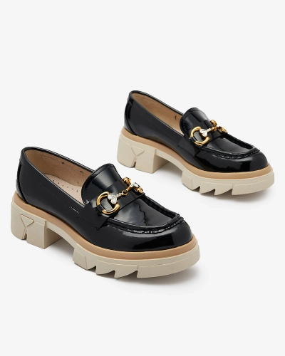 Лакирани черни дамски мокасини с кристали Inriw - Обувки