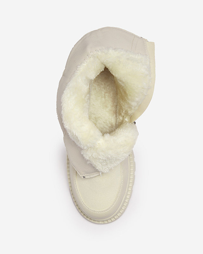 Кремави дамски ботуши с плосък ток Mefina- Footwear