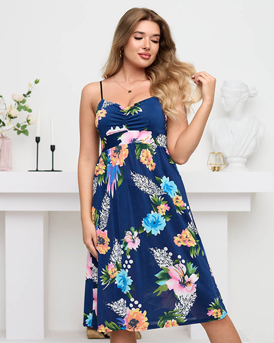 Kwiatowa sukienka do kolan w kolorze granatowym - Odzież