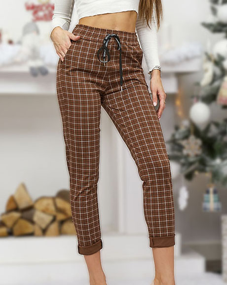 Royalfashion Дамски кариран панталон