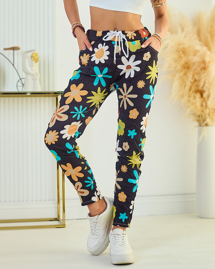 Royalfashion Дамски панталон от плат с флорални мотиви