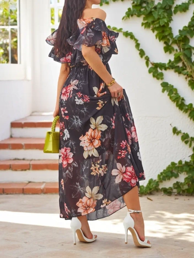 Royalfashion Дамска рокля без ръкави с къси ръкави в различни цветни десени