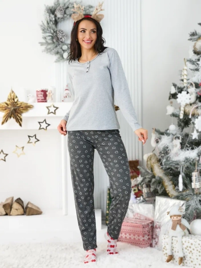 Royalfashion Памучни пижами за жени с принт на сърца