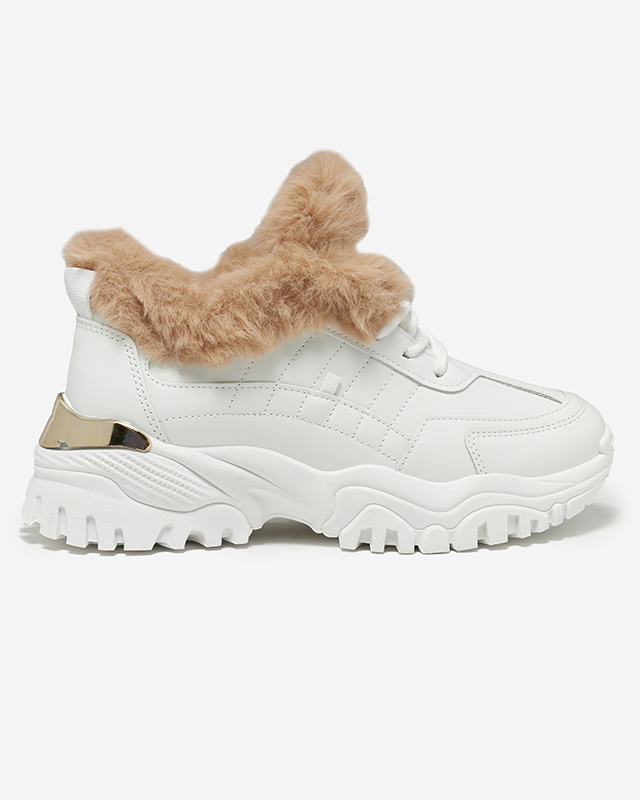 Sportowe białe buty damskie z futerkiem Flixi - Obuwie