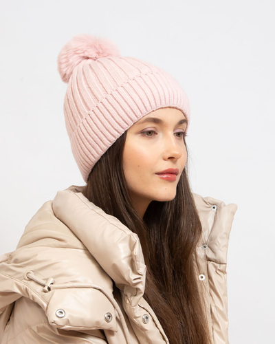 Сива дамска изолирана лъскава шапка с помпон - Аксесоари