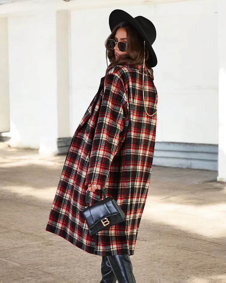 Royalfashion Дамско карирано палто