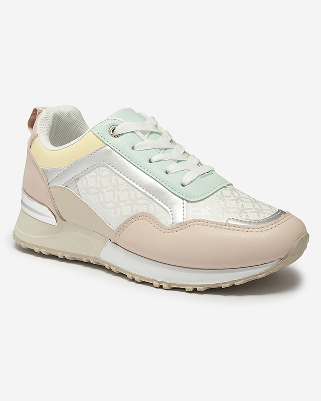 Дамски спортни обувки с дантела в бежово и розово Mnerio- Footwear
