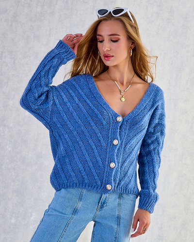 Royalfashion Дамски плетен пуловер с копчета