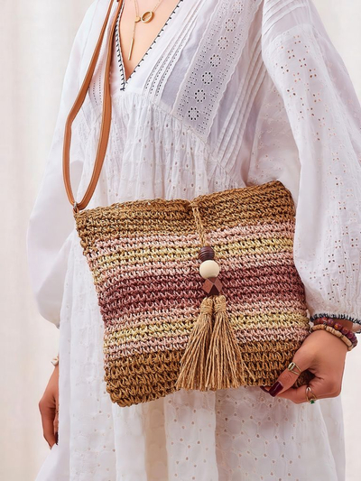 Royalfashion Малка сламена дамска чанта Stripe Charm Mini