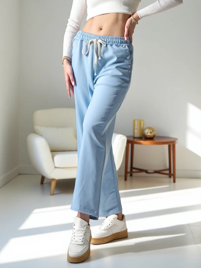 Royalfashion Жени широки спортни панталони от вискоза с циркония