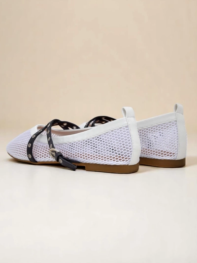 Балеринки Royalfashion Calista Bianca – мрежести бели дамски обувки с черни ленти