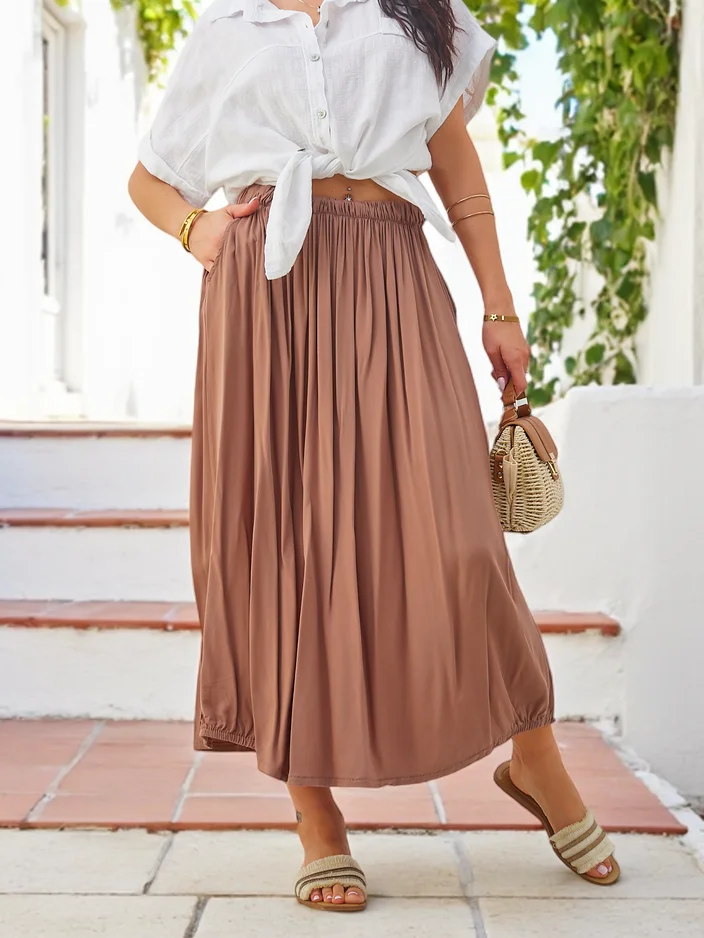 Royalfashion Дамска вълнена миди лятна пола Лека и течаща с два джоба