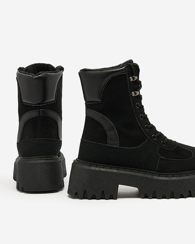 Royalfashion Черни дамски ботуши Macnev с връзки