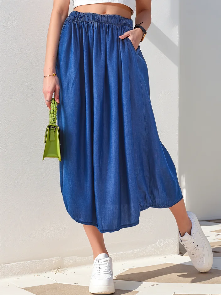 Royalfashion Жена миди пола в деним стил