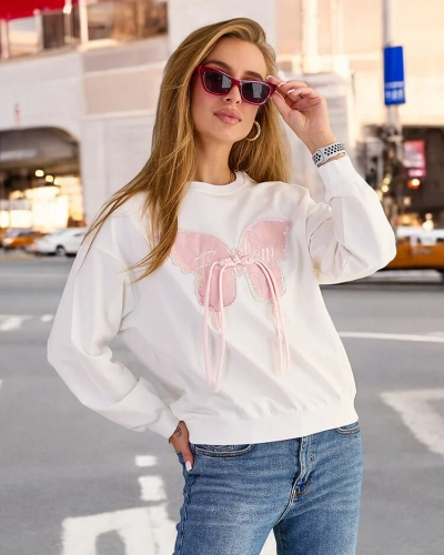 Royalfashion Дамски памучен суитшърт с тънък принт