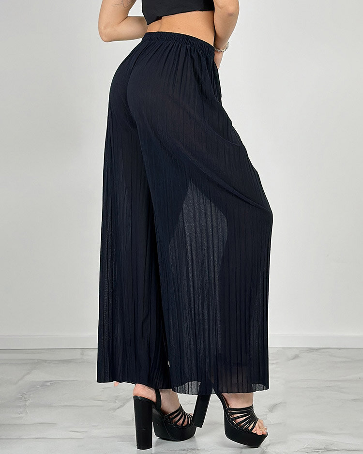 Royalfashion Дамски широки плисирани панталони